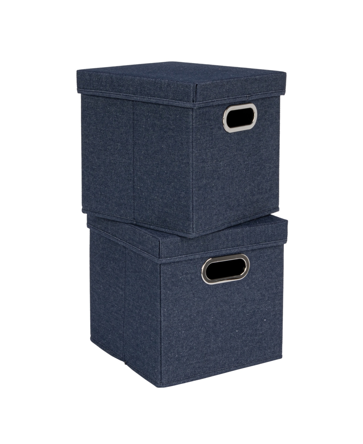 Household Essentials Collapsible Cotton Blend Cube Storage Box With Lid And Metal Grommet Handle, Set Of 2 In Blue
