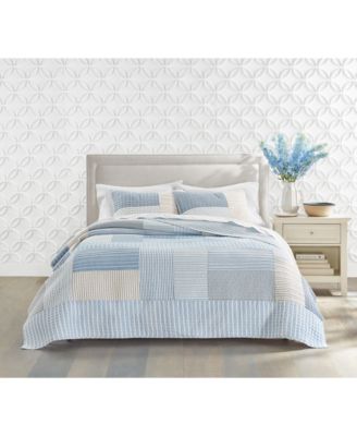 Shop Charter Club Seaside Stripe Patchwork Cotton Quilts Created For Macys In Blue