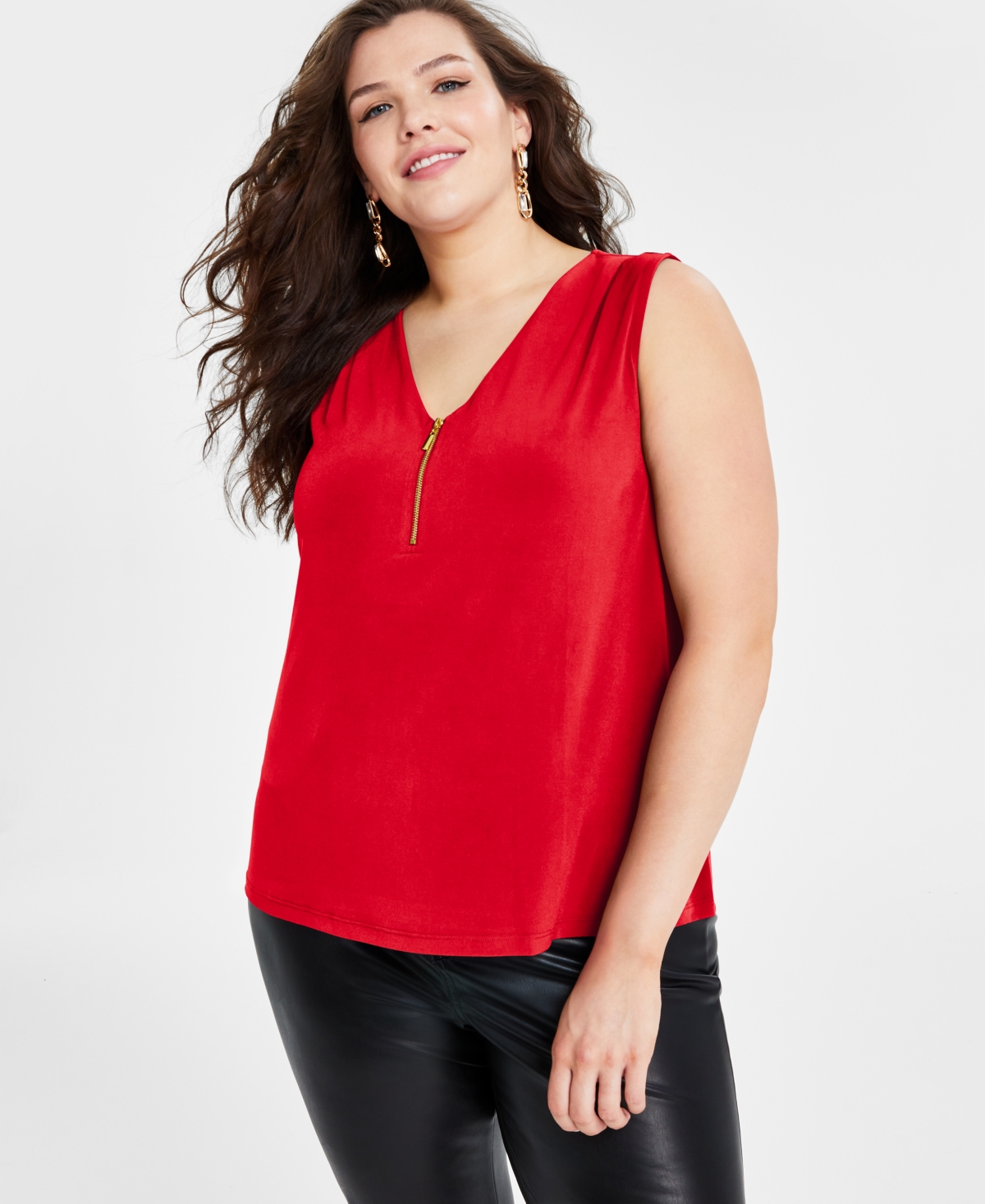 Inc International Concepts Plus Size Half-zip Tank Top, Created For Macy's In Red Zenith