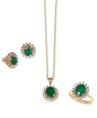 EFFY&reg; Emerald (2-1/4 ct. t.w.) & Diamond (5/8 ct. t.w.) Halo Stud Earrrings in 14k Gold 