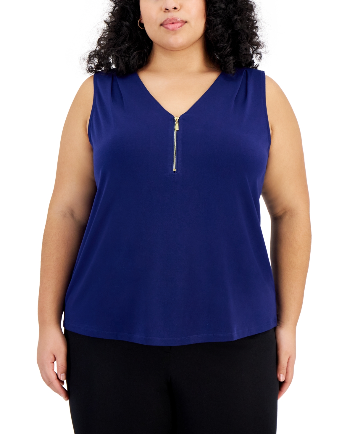 Inc International Concepts Plus Size Half-zip Tank Top, Created For Macy's In Sapphire C