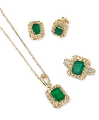 EFFY&reg; Emerald (2-1/5 ct. t.w.) & Diamond (1/4 ct. t.w.) Emerald-Cut Square Halo 18" Pendant Necklace in 14k Two-Tone Gold