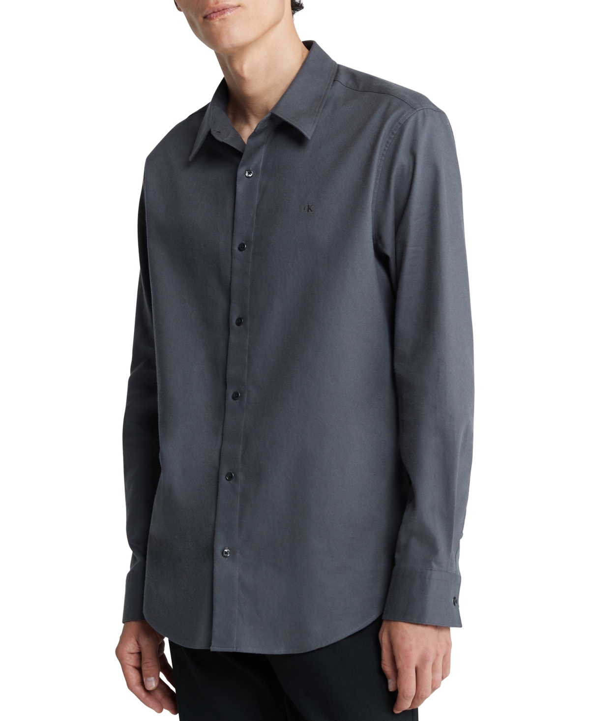 Calvin Klein Men's Regular-fit Solid Button-down Flannel Shirt In Forged Iron