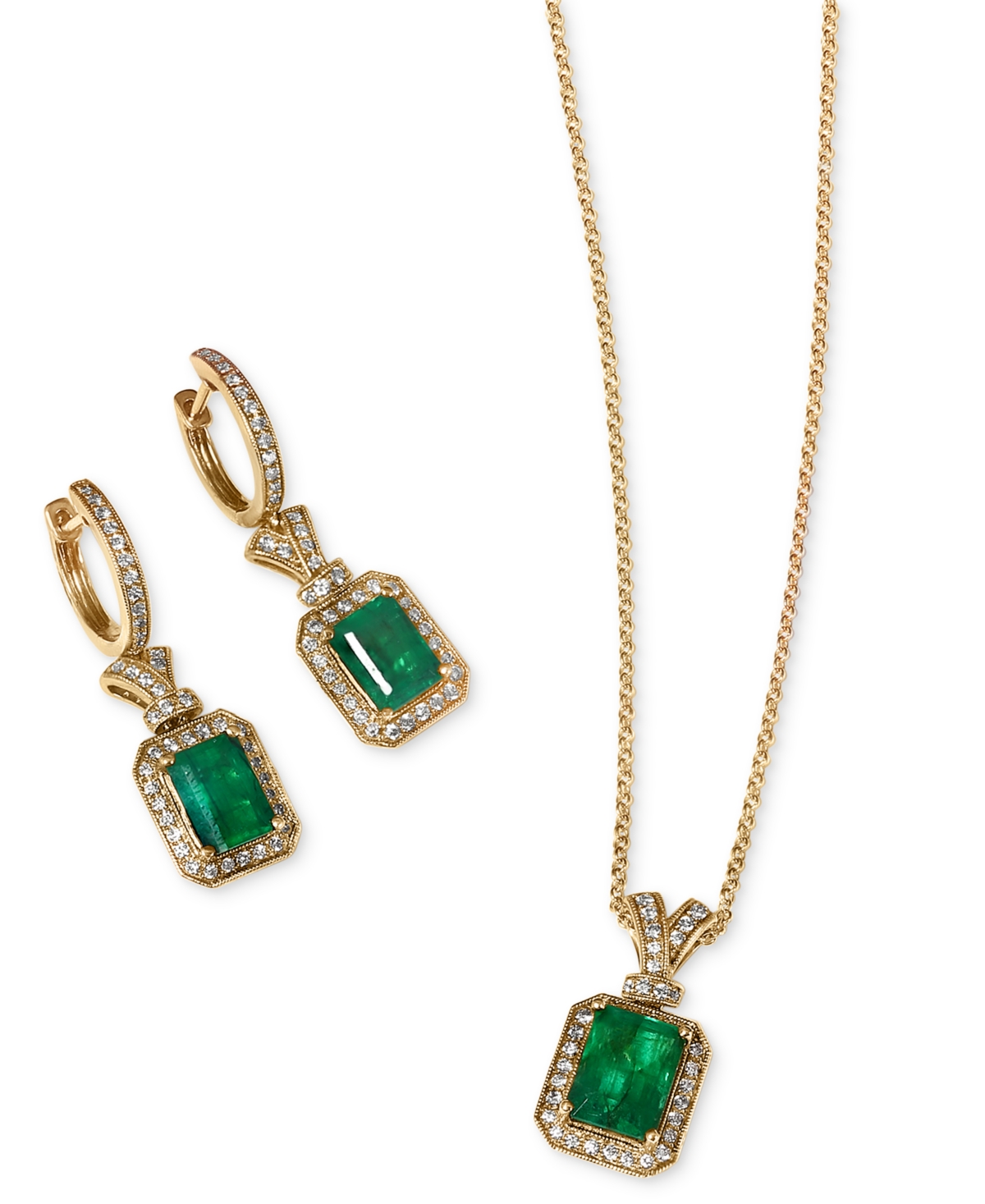 Brasilica by Effy Emerald (2-1/5 ct. t.w.) and Diamond (1/5 ct. t.w.) Pendant Necklace in 14k Gold, Created for Macy's
