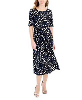 Kasper Women's Printed Stretch Knit Belted Midi Fit & Flare Dress - Macy's