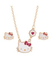 Hello Kitty Womens Enamel Hello Kitty and Sliding Pave Initial Necklace -  Letter A