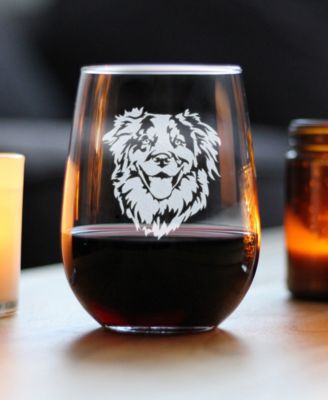 Australian Shepherd Face Aussie Dog Gifts Stem Less Wine Glass, 17 oz