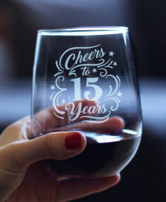 Cheers to 15 Years 15th Anniversary Gifts Stem Less Wine Glass, 17 oz