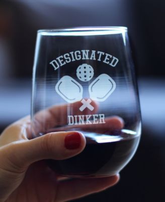 Designated Dinker Pickle Ball Gifts Stem Less Wine Glass, 17 oz