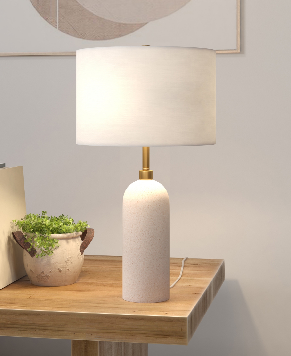 Shop Hudson & Canal Ramona 22" Tall Ceramic Table Lamp With Linen Shade In Warm Sanded Ceramic