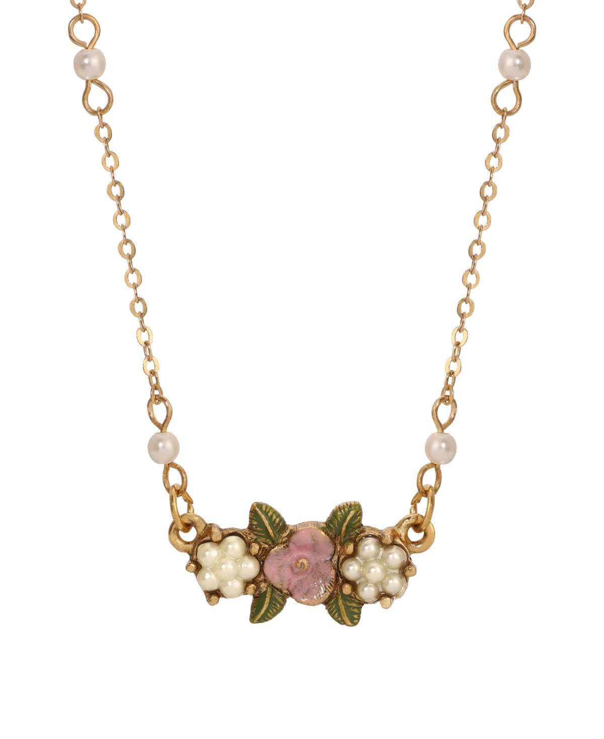 2028 Imitation Pearl Pink Enamel Flower Collar Necklace