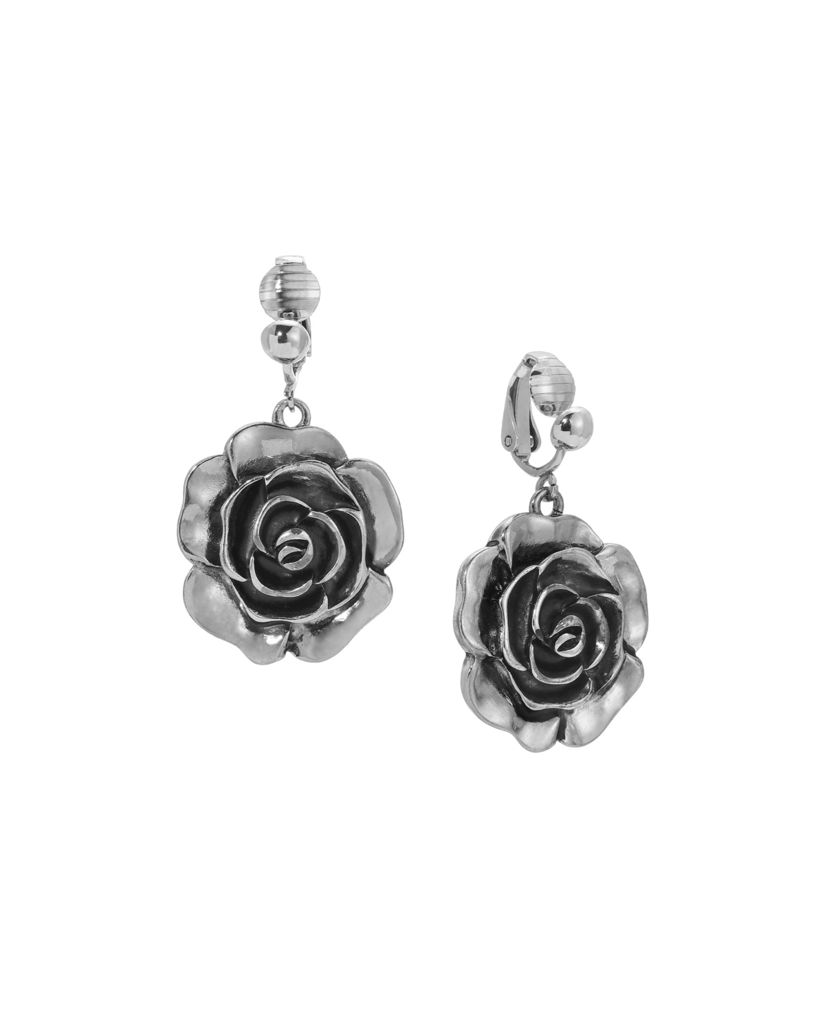 2028 Silver-tone Flower Drop Clip Earrings In Gray
