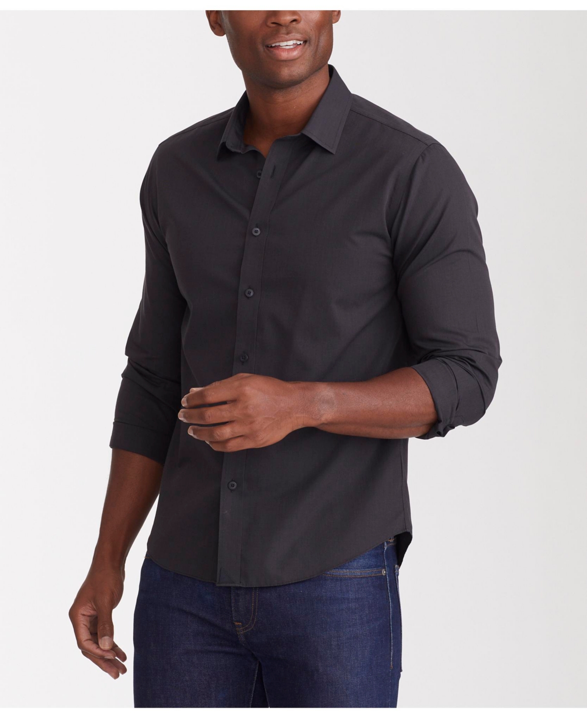 Men's Regular Fit Wrinkle-Free Black Stone Button Up Shirt - Black