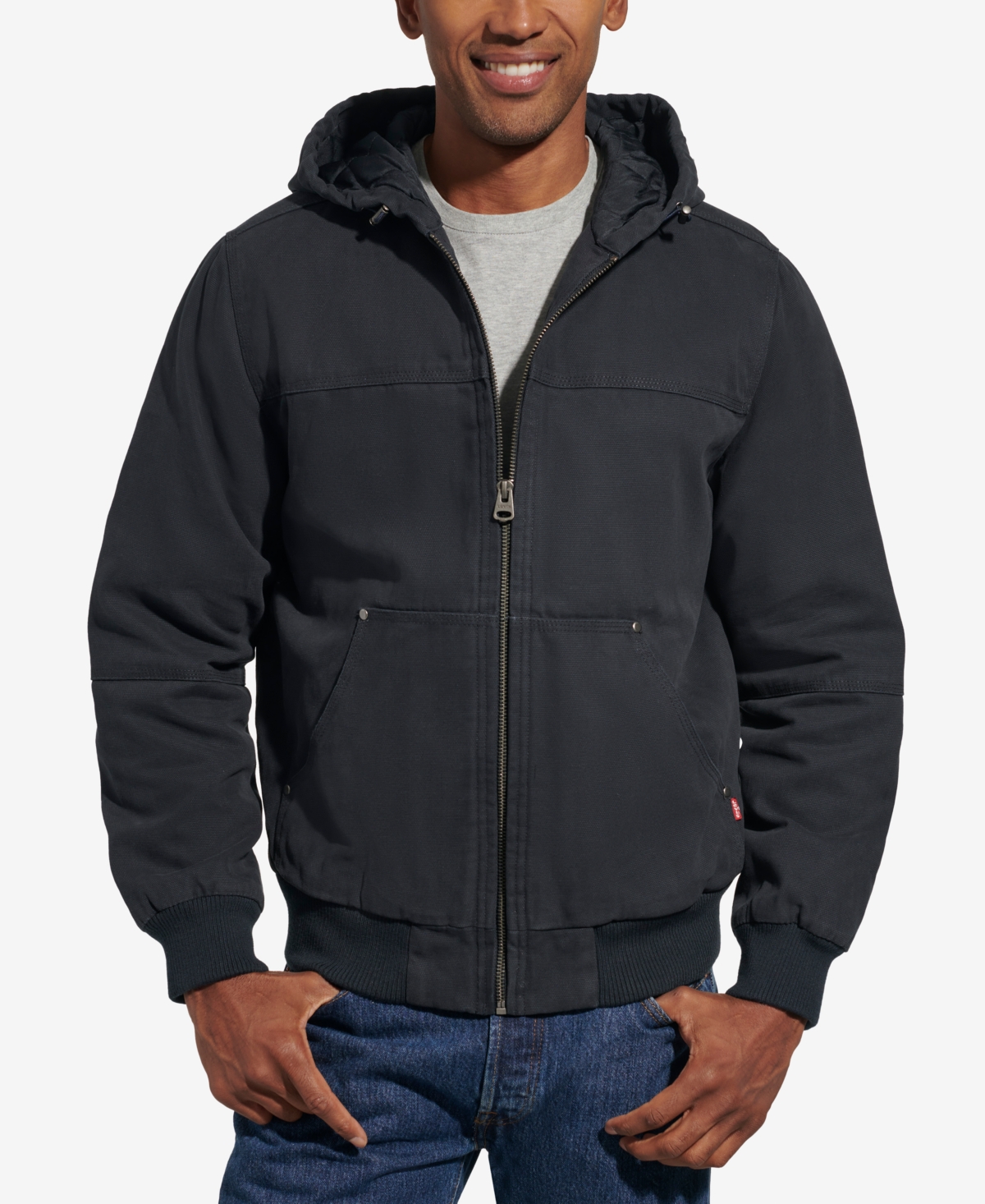 Shop Levi's Men's Workwear Hoodie Bomber Jacket With Quilted Lining In Navy