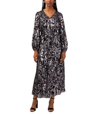 MSK - Women's Printed Belted Maxi Dress