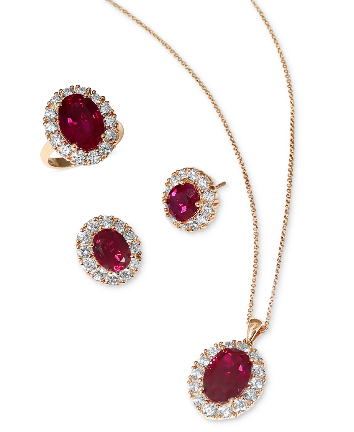 Shop Effy Collection Effy Lab Grown Ruby (6-3/4 Ct. T.w.) & Lab Grown Diamond (1-3/8 Ct. T.w.) Oval Halo 18" Pendant Neck In Sapphire