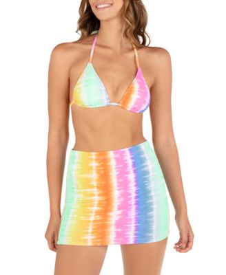 Shop Hurley Juniors Ombre Tie Dyed Triangle Bikini Top Cover Up Mini Skirt In Watermelon