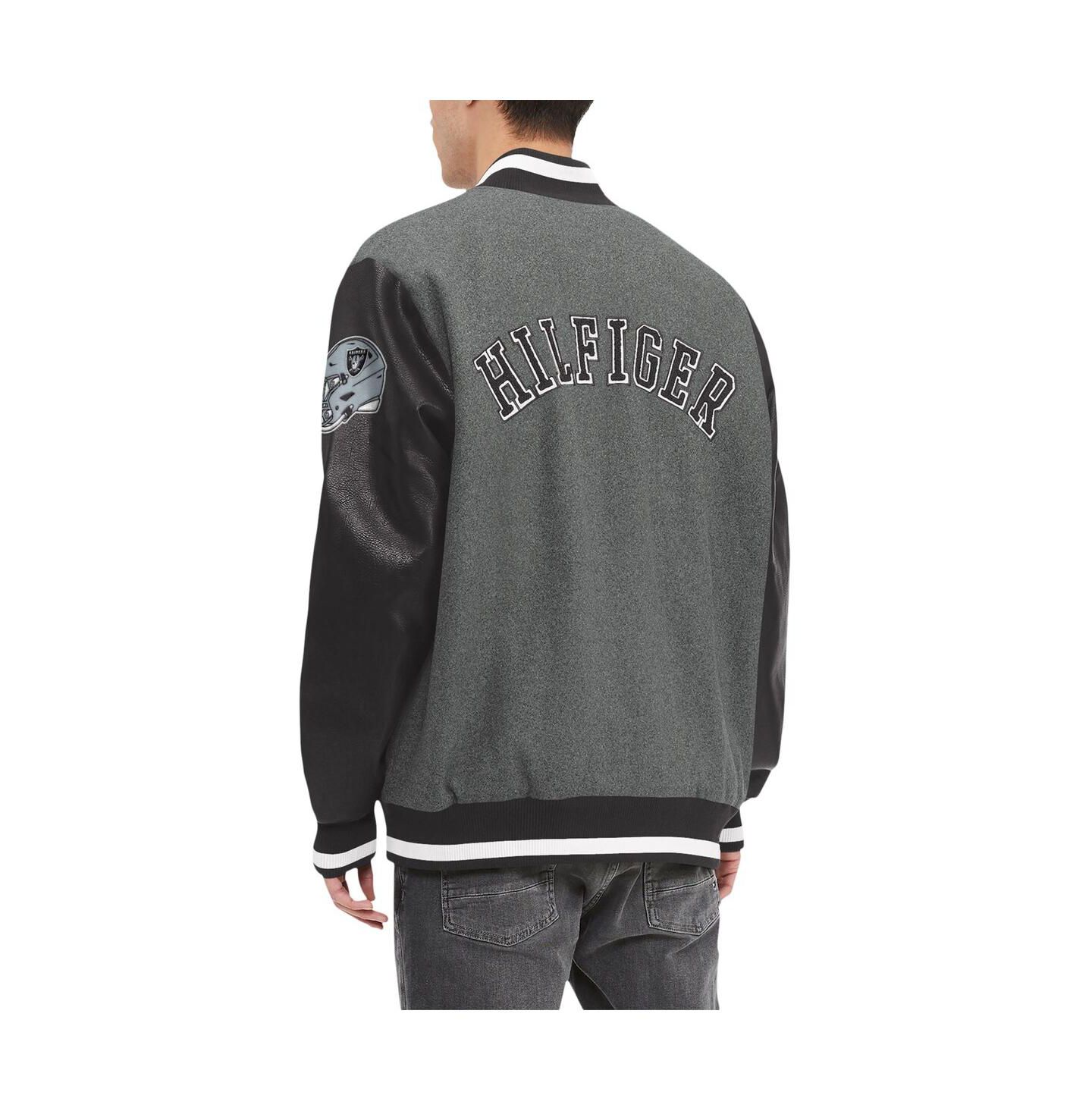 Мужская куртка Tommy Hilfiger Heather Gray, Black Las Vegas Raiders Gunner Full-Zip Varsity — фото 2