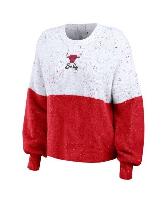 Women's White, Red Chicago Bulls Color-Block Pullover Sweater