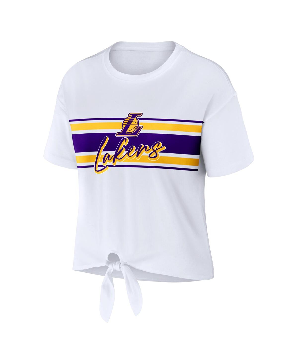 Shop Wear By Erin Andrews Women's  White Los Angeles Lakers Tie-front T-shirt