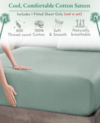 - King 600 Thread Count Fitted Sheet Only - 100% Cotton Sateen, Fully Elasticized with Deep Pockets
