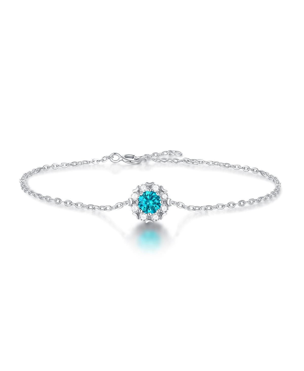 STELLA VALENTINO STERLING SILVER WHITE GOLD PLATED WITH 0.50CTW LAB CREATED MOISSANITE & BLUE TOPAZ ROUND HALO ADJUST