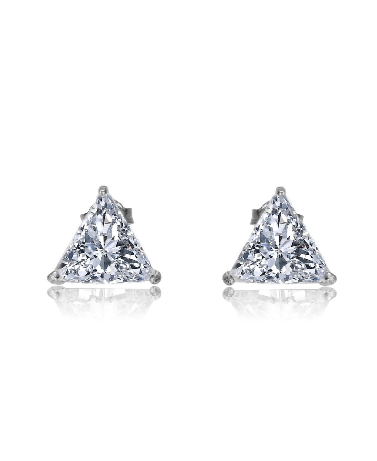 Sterling Silver White Gold Plated with 4ctw Lab Created Trillion Triangle Modern Stud Earrings - Silver