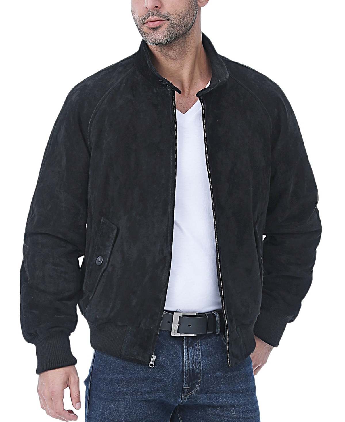 Men Wwii Suede Leather Bomber Jacket - Tall - Tobacco