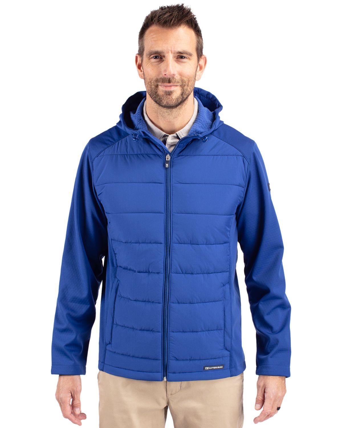 Evoke Hybrid Eco Softshell Recycled Full Zip Mens Big & Tall Hooded Jacket - Tour blue