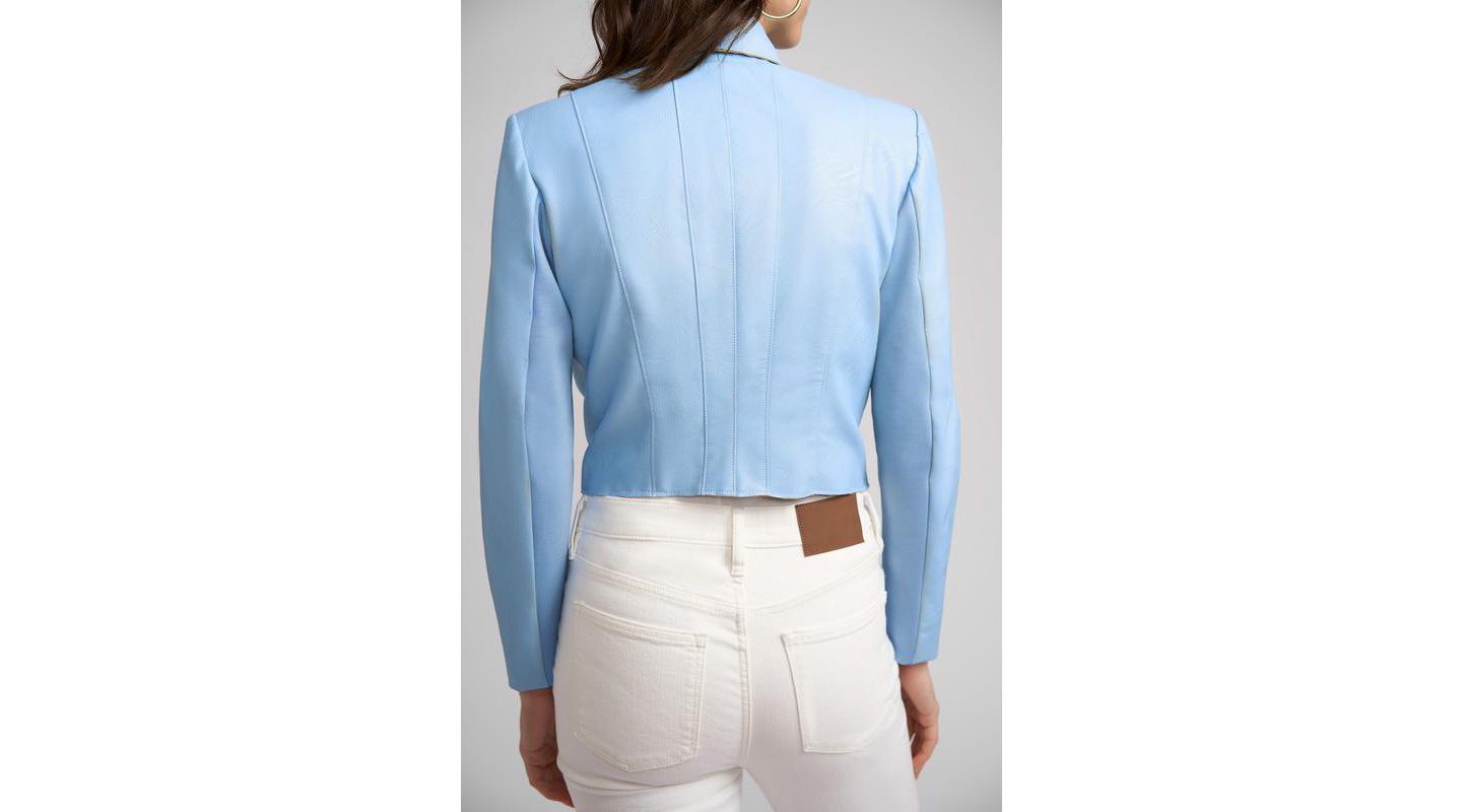Женская куртка Caldwell Collection Lauren Faux Leather Cropped Jacket, цвет: Небесно-голубой синий — фото 2