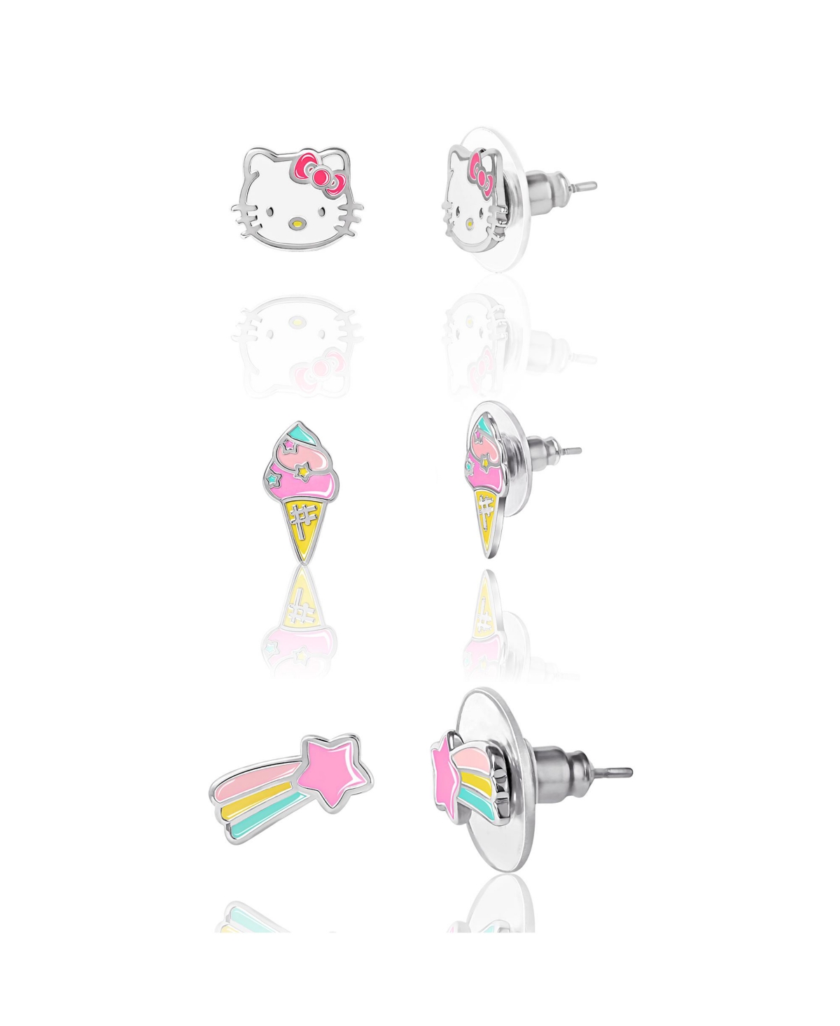 Sanrio Hello Kitty Star, Ice cream Stud Earrings Set - 3 Pairs, Officially Licensed - Pink, blue, yellow