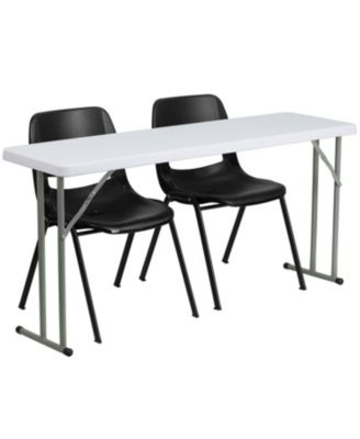 5-Foot Plastic Folding Training Table Set With 2 Black Plastic Stack Chairs