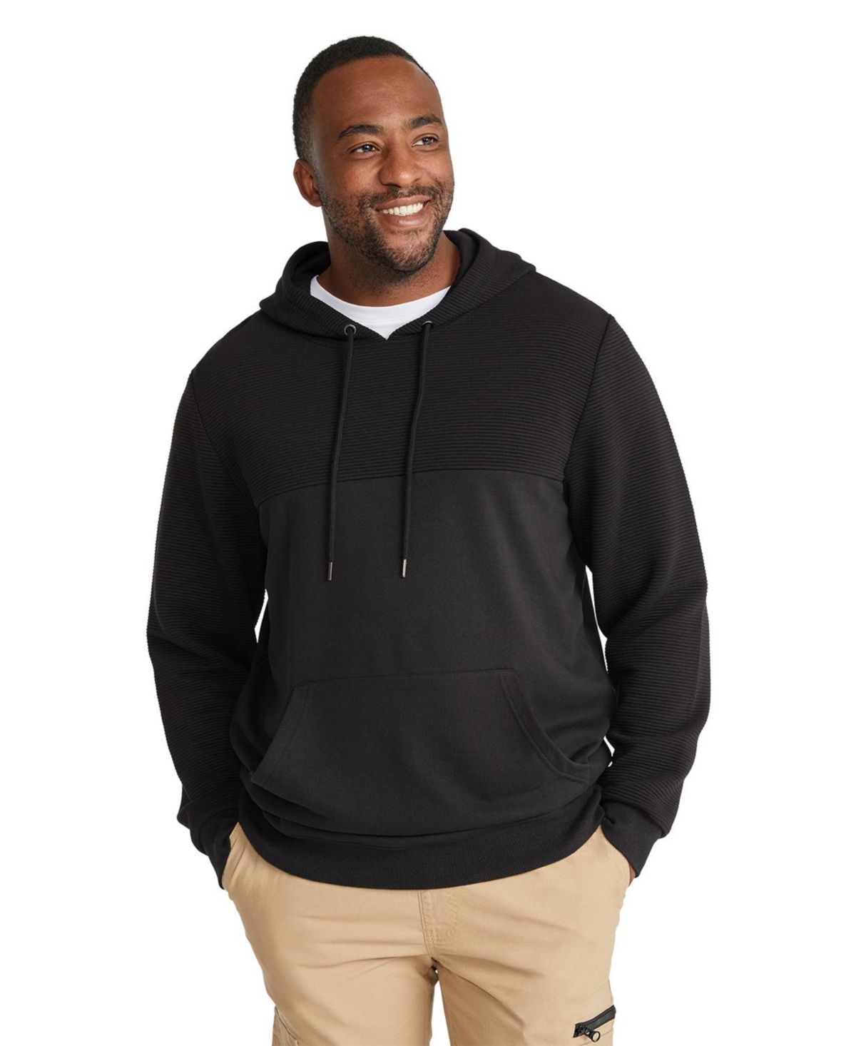 Mens Rib Textured Hoodie Sweatshirt - Black
