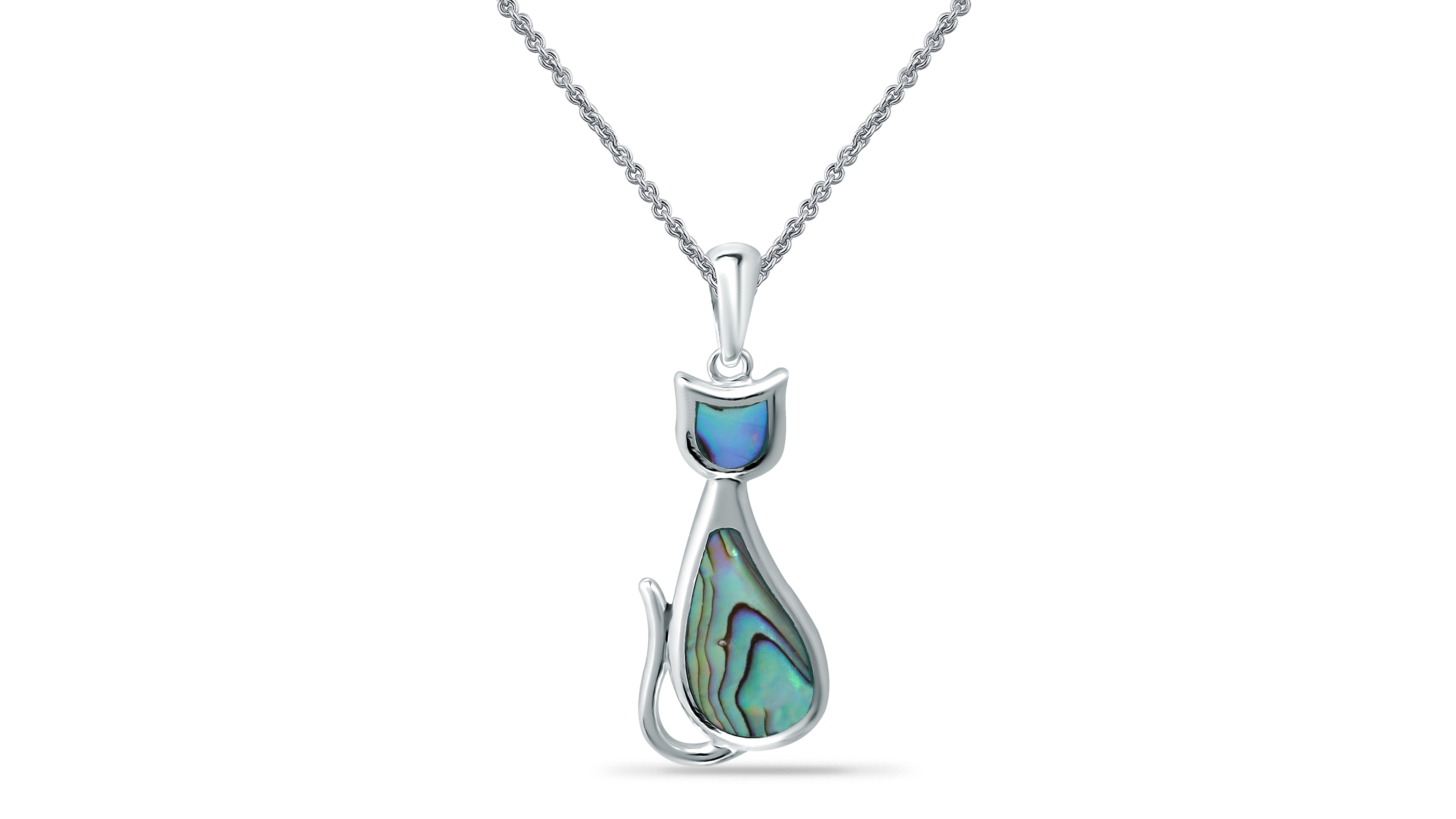 Macy's Abalone Inlay Cat Pendant Necklace
