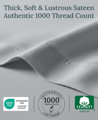 Luxury 1000 Thread Count King Size Sheets Set - 100% Cotton Sateen - Soft, Thick & Deep Pocket