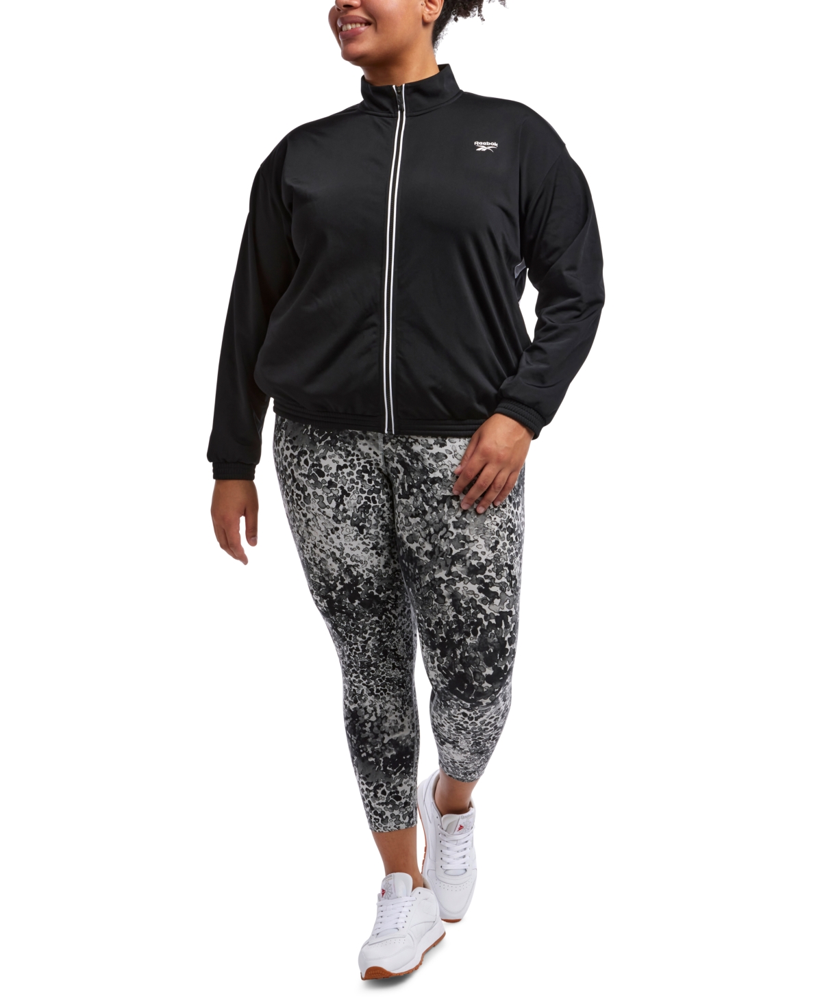Reebok Plus Size Tricot Zip-Front Long-Sleeve Jacket
