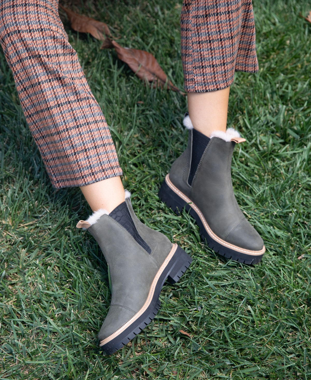 Shop Toms Women's Dakota Cozy Water-resistant Chelsea Lug Booties In Olive