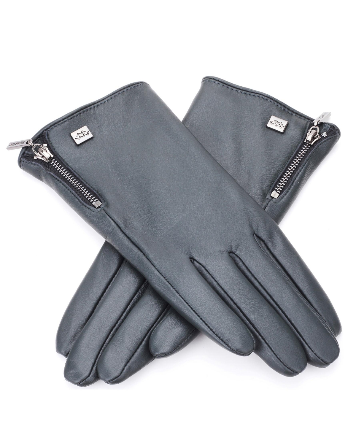 Women's Wristed Zipper Touchscreen Leather Gloves - Dark emerald