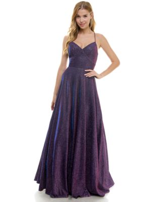 City Studios Juniors' Glitter-Knit V-Neck Ball Gown - Macy's