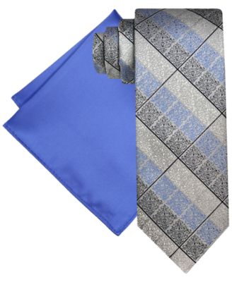 Steve Harvey - Men's Ornate Grid Tie & Solid Pocket Square Set
