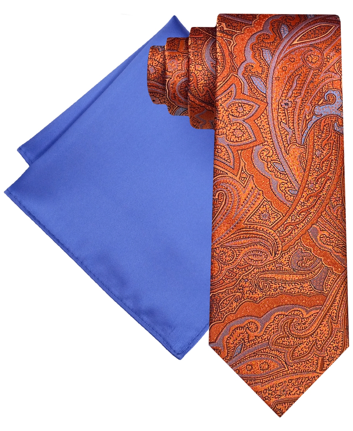Steve Harvey Men's Paisley Tie & Solid Pocket Square Set In Orange