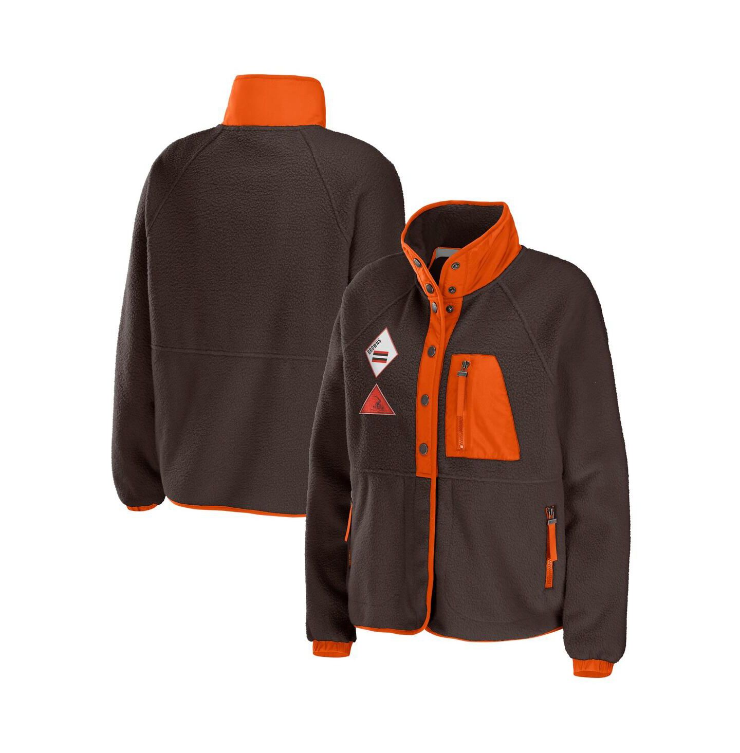 Женская куртка WEAR by Erin Andrews Brown Cleveland Browns Polar Fleece Raglan Full-Snap — фото 1