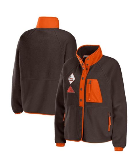 Женские куртки WEAR by Erin Andrews Women's Brown Cleveland Browns Polar Fleece Raglan Full-Snap Jacket