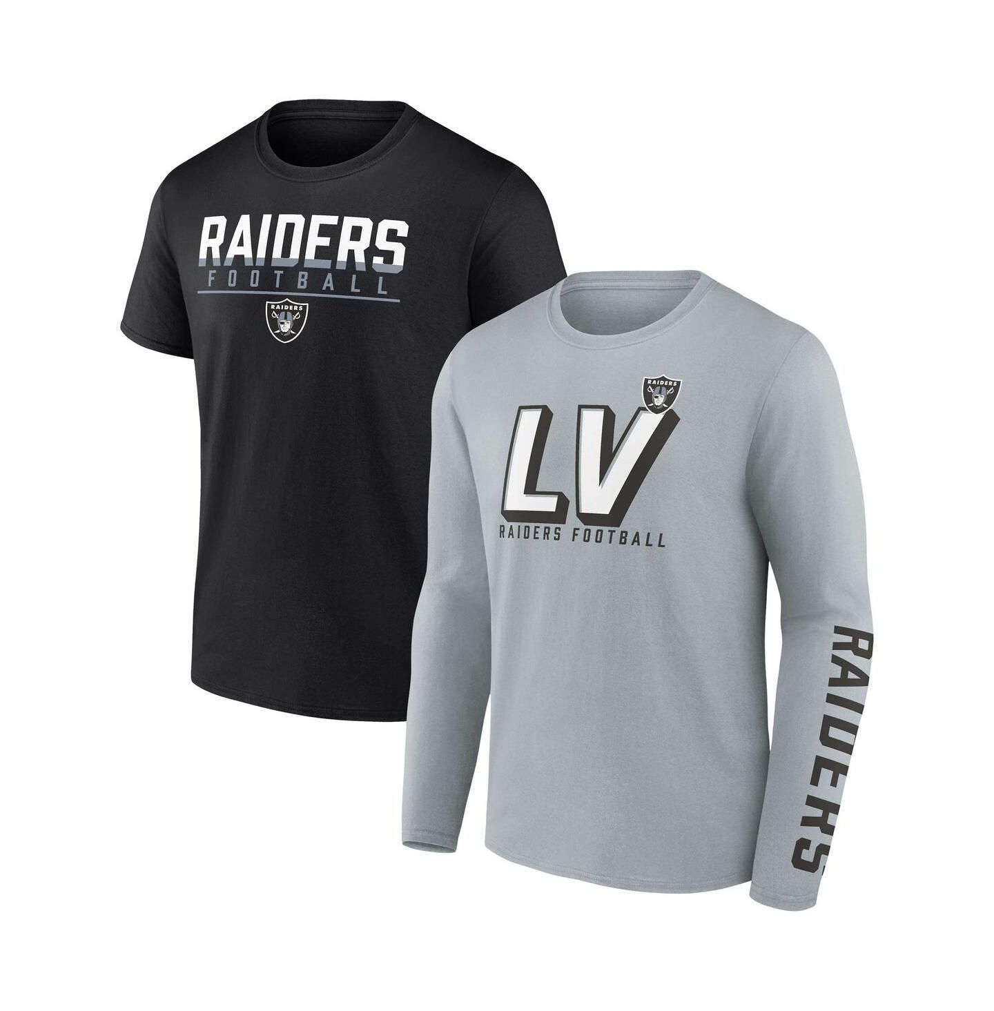 Мужские футболки Fanatics Silver, Black Las Vegas Raiders Two-Pack T-shirt Combo Set — фото 1