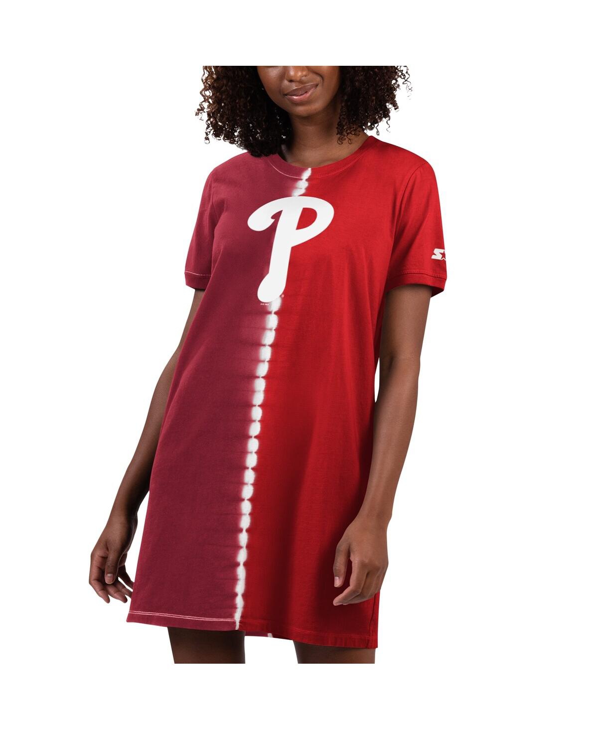 Shop Starter Women's  Red, Burgundy Philadelphia Phillies Ace Tie-dye Sneaker Dress In Red,burgundy