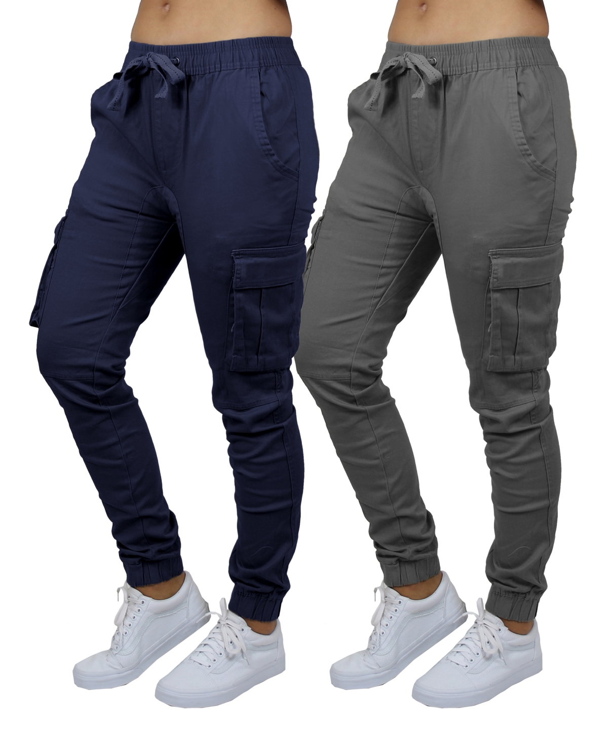 Women's Loose Fit Cotton Stretch Twill Cargo Joggers Set, 2 Pack - Navy, Woodland