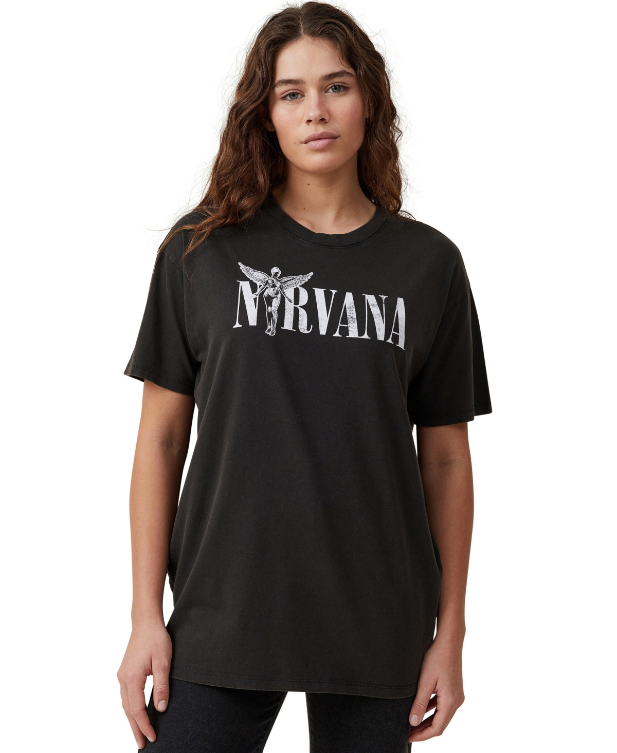 Shop Cotton On Women's The Oversized Nirvana T-shirt In Nirvana Washed Black