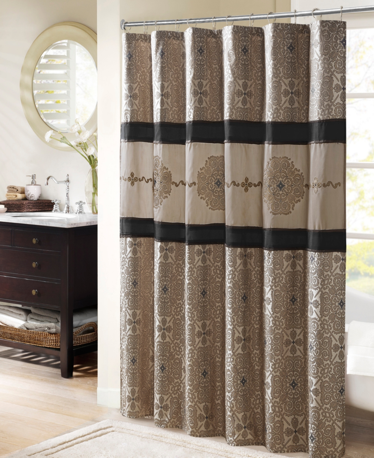 Madison Park Donovan Embroidered Shower Curtain, 72" X 72" In Black