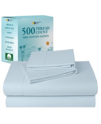 Extra Long Staple 500 Thread Count Cotton Sateen Weave 4 Piece Sheet Set, Queen