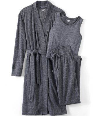 Women's Plus Size Cozy 3 Piece Pajama Set - Robe Top and Pants